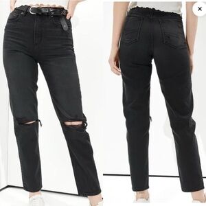 American Eagle faded black distressed straight highest rise mom jean